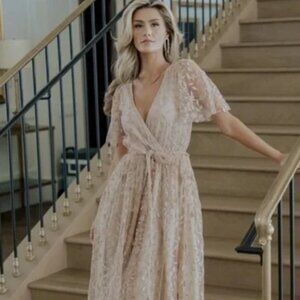 Marseille Embossed Maxi Dress, Champagne, Like New